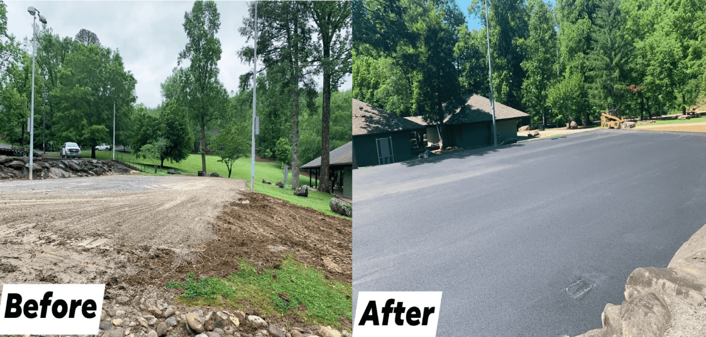 A before and after picture of the road.