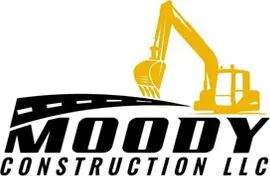 A construction logo with a yellow crane on top of it.